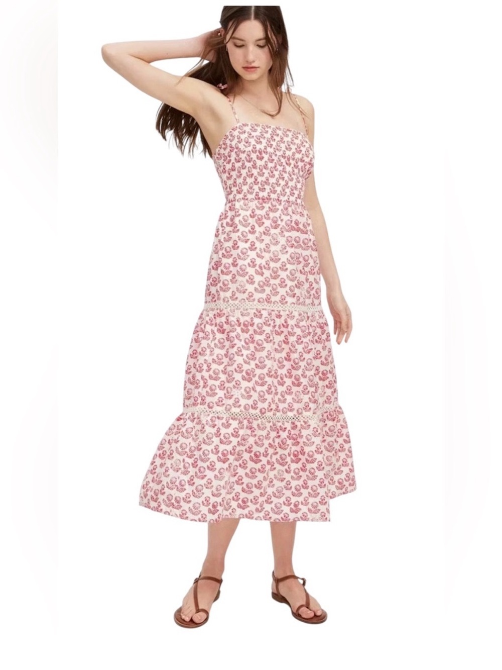Roller Rabbit Pink Floral Tiered Midi Dress